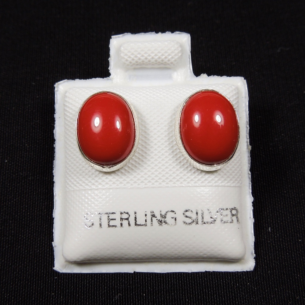 Genuine Red Coral Sterling Silver Stud Earrings